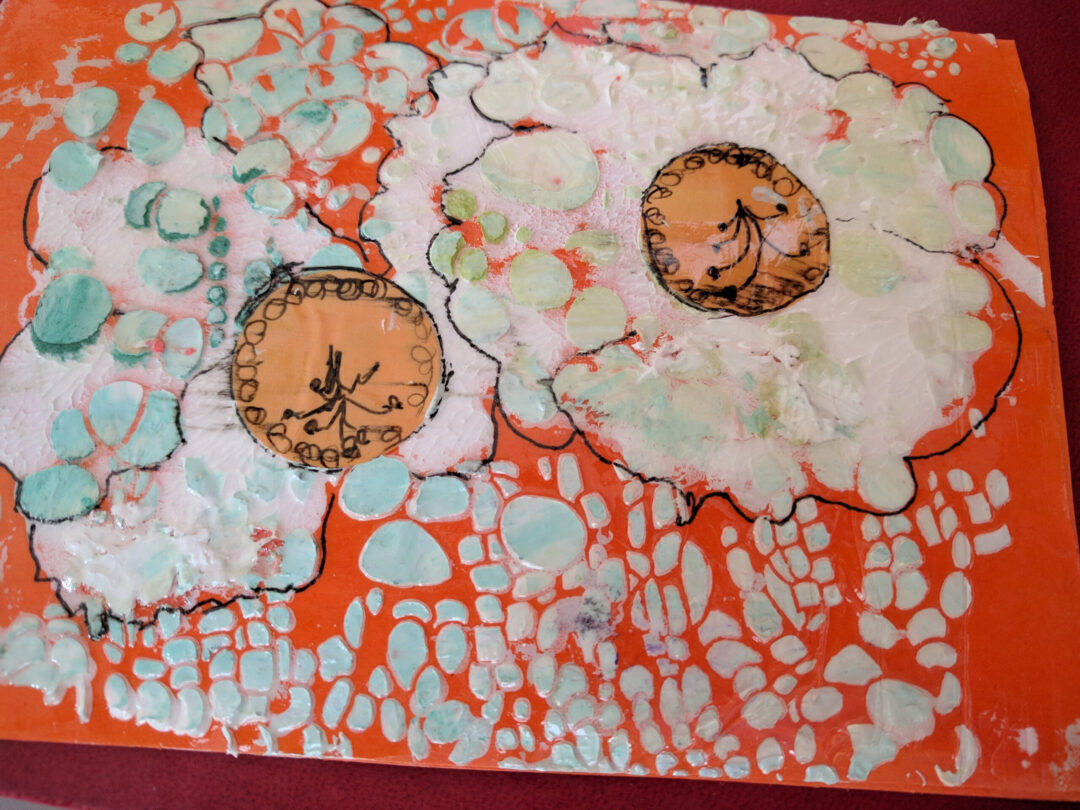 white poppies on orange