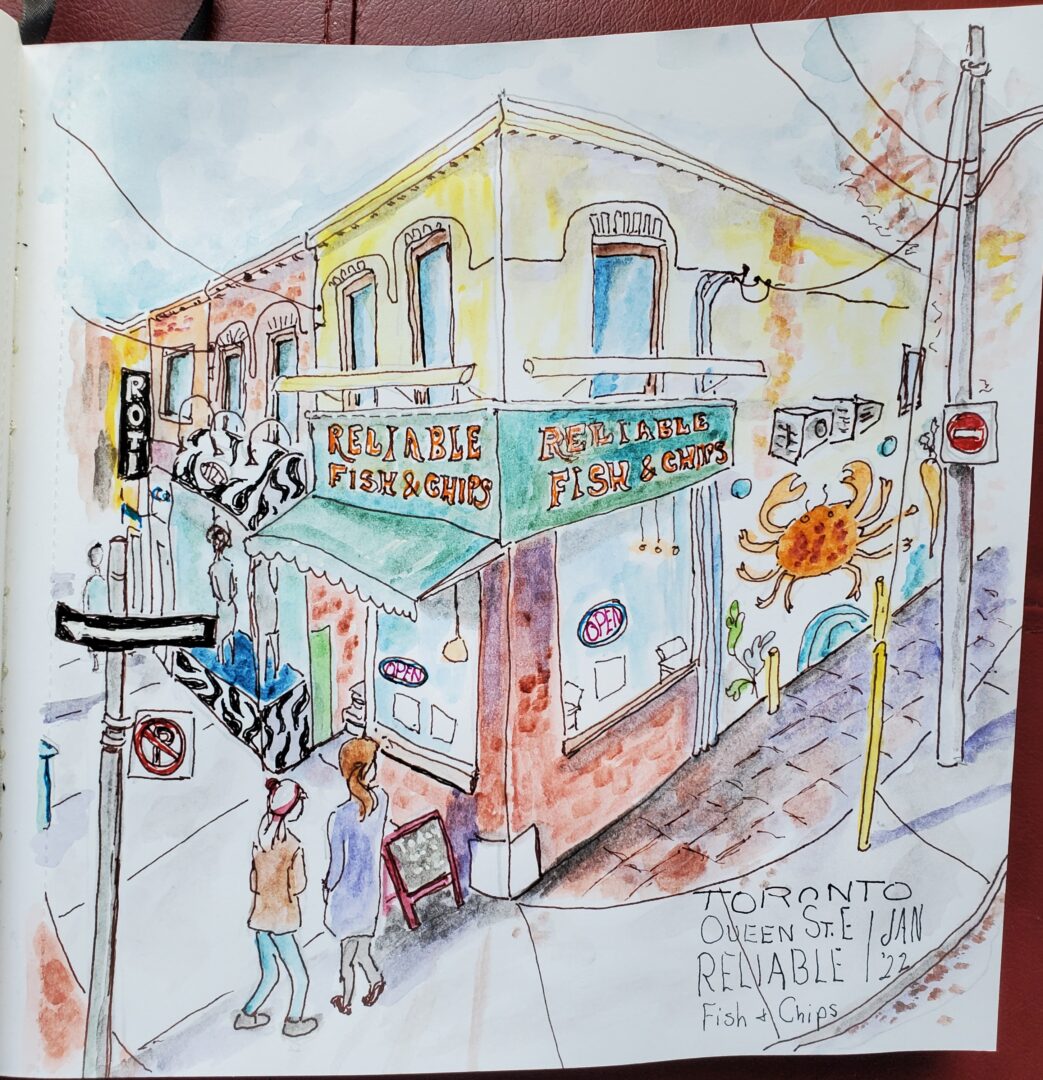 reliable fish and chips watercolour sketch